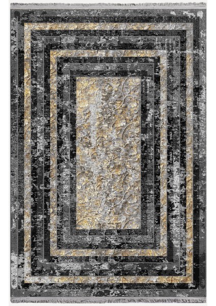 Mars 2078 Gri ve Kahve Tonlarında Çizgili Etnik Desen Kaymaz Dekoratif Halı