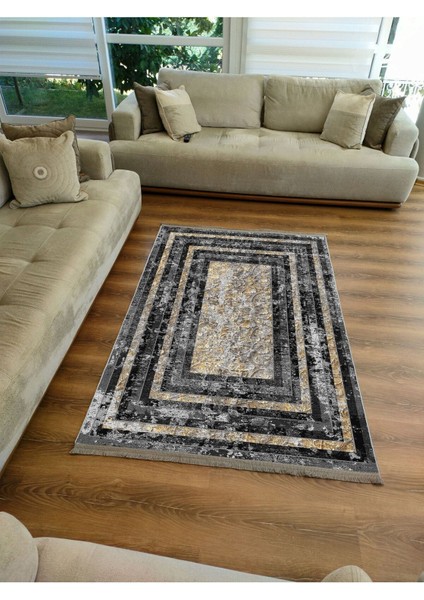 Mars 2078 Gri ve Kahve Tonlarında Çizgili Etnik Desen Kaymaz Dekoratif Halı fiyatları