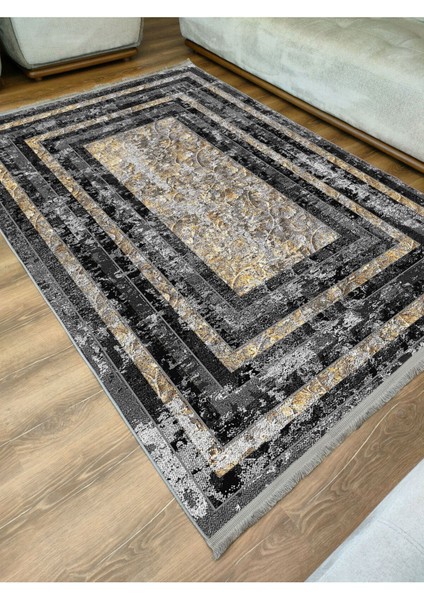 Mars 2078 Gri ve Kahve Tonlarında Çizgili Etnik Desen Kaymaz Dekoratif Halı fırsatları