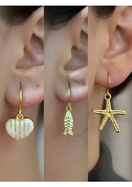 Trend Sembol Figürlü 3’lü Kadın Küpe Set