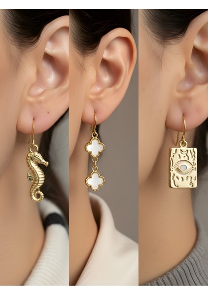 Trend Sembol Figürlü 3’lü Kadın Küpe Set