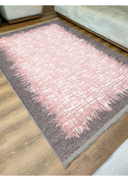 Mars Serisi Pembe Tonlarında Çerçeveli Etnik Desen Kaymaz Taban Şönil Halı modelleri