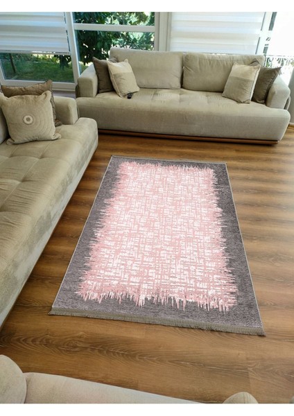 Mars Serisi Pembe Tonlarında Çerçeveli Etnik Desen Kaymaz Taban Şönil Halı fırsatları