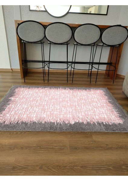 Mars Serisi Pembe Tonlarında Çerçeveli Etnik Desen Kaymaz Taban Şönil Halı