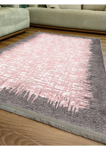 Mars Serisi Pembe Tonlarında Çerçeveli Etnik Desen Kaymaz Taban Şönil Halı