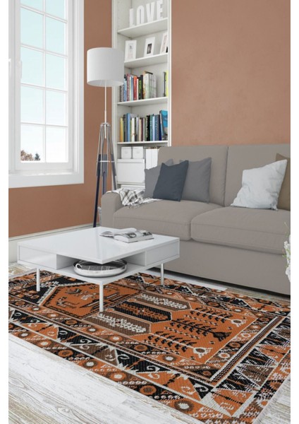 Mars Serisi Kırmızı Tonlarda Çizgili Desen Kaymaz Taban Şönil Halı