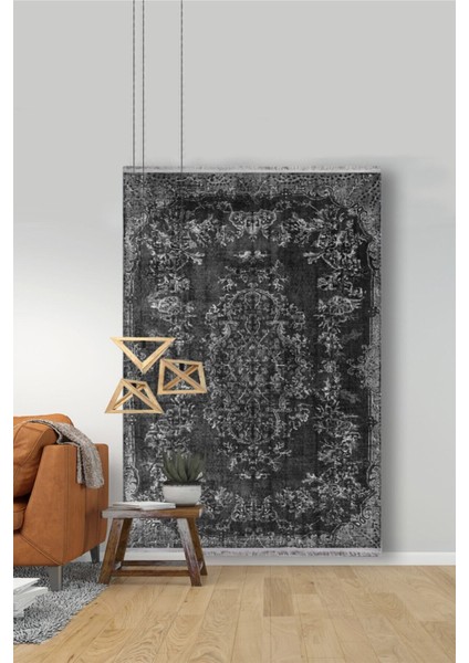 Mars 2002 Gri Tonlarında Geometrik Desen Kaymaz Taban Dekoratif Halı