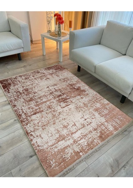 Mars 2033 Kahve ve Krem Tonunda Modern Eskitme Desen Kaymaz Taban Dekoratif Halı fiyatları