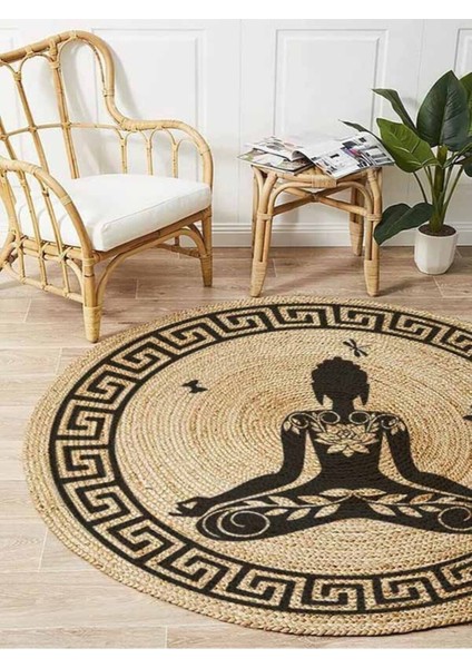Boho 946 Yogo Yapan Kadın Baskılı Örgü Yuvarlak Natural Çift Taraflı Halı modelleri