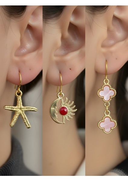 Trend Sembol Figürlü 3’lü Kadın Küpe Set