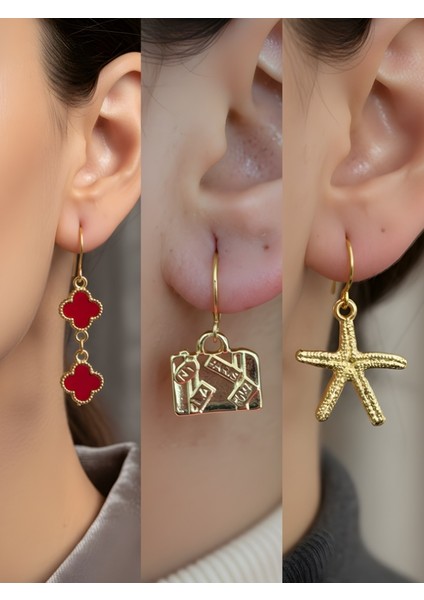 Trend Sembol Figürlü 3’lü Kadın Küpe Set