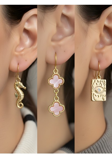 Trend Sembol Figürlü 3’lü Kadın Küpe Set