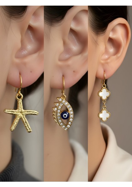 Trend Sembol Figürlü 3’lü Kadın Küpe Set