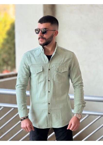Slimfit Kesim Erkek Levi Model Cotton Cift Cepli Gömlek-Su Yesili modelleri