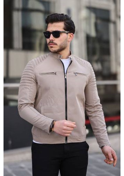 202-SLIMFIT Kesim Erkek Mevsimlik Hakim Yaka Bondit Kumaş Mont-Vizon