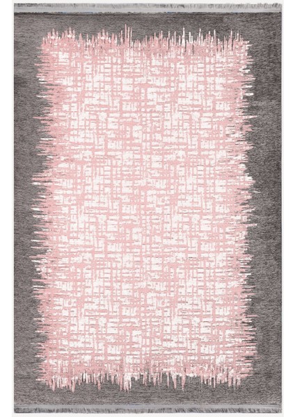 Mars Serisi Pembe Tonlarında Çerçeveli Etnik Desen Kaymaz Taban Şönil Halı