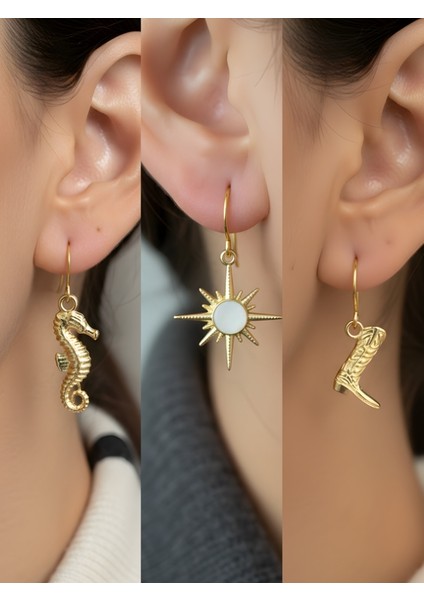 Trend Sembol Figürlü 3’lü Kadın Küpe Set