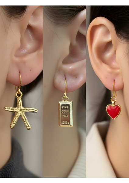 Trend Sembol Figürlü 3’lü Kadın Küpe Set