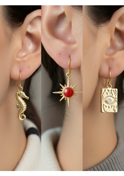 Trend Sembol Figürlü 3’lü Kadın Küpe Set