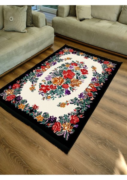 Mars Serisi Kahve Tonlarında Çerçeveli Eskitme Geometrik Desen Kaymaz Taban Şönil Halı