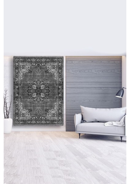 Mars 2006 Gri Tonlarında Etnik Desen Kaymaz Taban Dekoratif Halı fırsatları