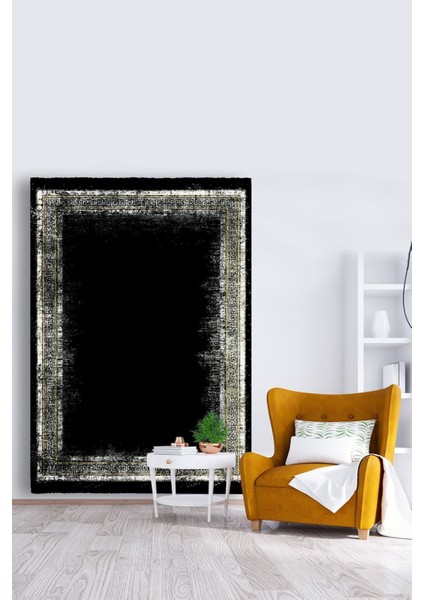 Mars 2000 Siyah Bordürlü Klasik Desen Kaymaz Taban Dekoratif Halı