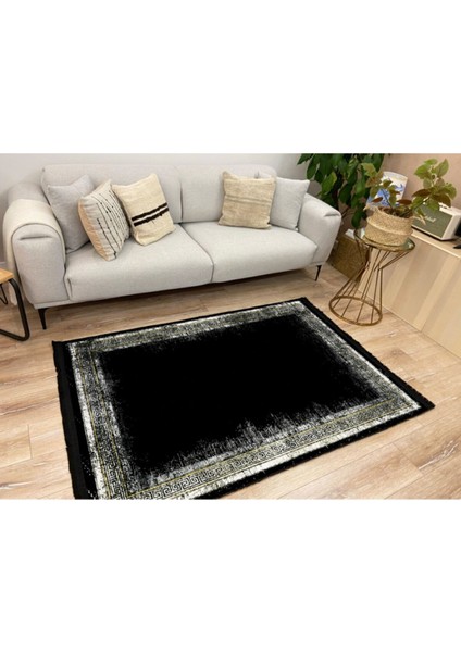 Mars 2000 Siyah Bordürlü Klasik Desen Kaymaz Taban Dekoratif Halı modelleri
