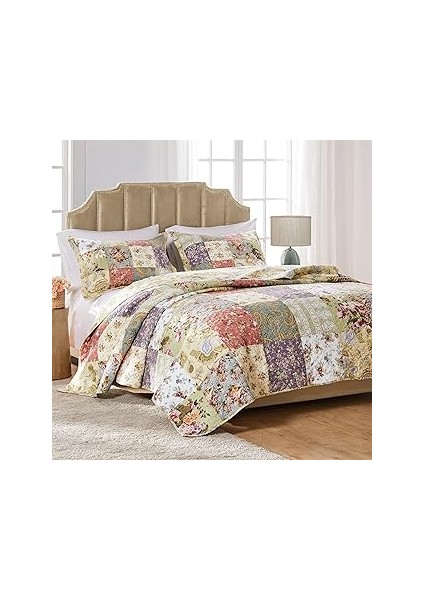 Greenland Blooming Prairie Pamuklu Patchwork Yorgan Seti, Tam/kraliçe (3 Parça), Çok Renkli/ka