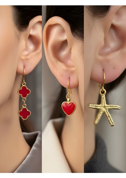 Trend Sembol Figürlü 3’lü Kadın Küpe Set