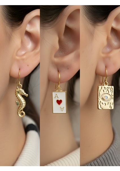 Trend Sembol Figürlü 3’lü Kadın Küpe Set