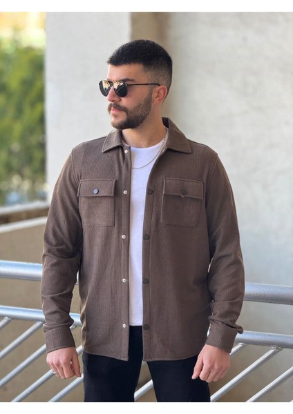 Slimfit Kesim Erkek Ince Çizgi Desen Çift Cepli Gömlek-Kahve modelleri