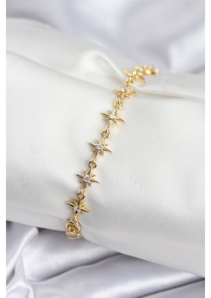 Pirinç VIP Seri Gold Renk Sıralı Kutup Yıldızı Kadın Bileklik