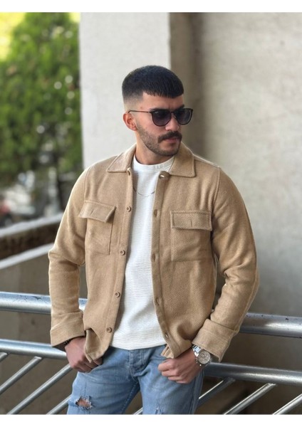Slimfit Kesim Erkek Kaşmir Cift Cepli Gömlek-Bej