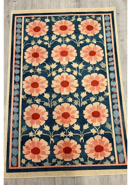 Mars Halı Çiçekli Floral Mavi Pembe Pop Art Salon Halısı Mutfak Halısı Yolluk Otantik Halı Mars 231