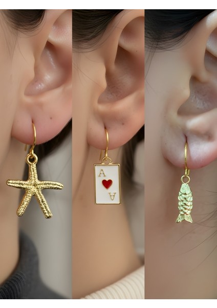 Trend Sembol Figürlü 3’lü Kadın Küpe Set