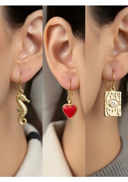 Trend Sembol Figürlü 3’lü Kadın Küpe Set