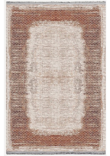 Mars Halı 2096 Kahve Tonunda Geometrik Kilim Salon Halısı Saçaklı Yıkanabilen Halı