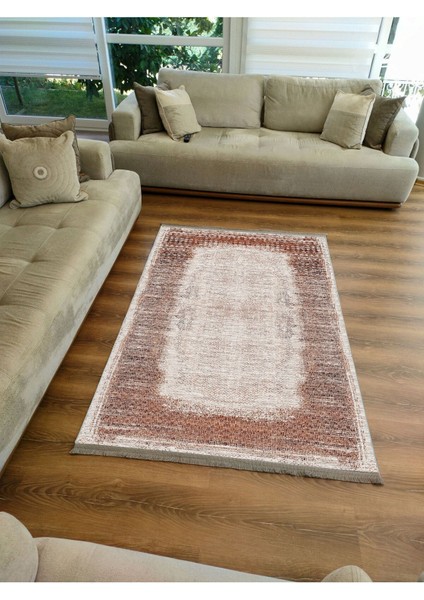 Mars Halı 2096 Kahve Tonunda Geometrik Kilim Salon Halısı Saçaklı Yıkanabilen Halı fırsatları