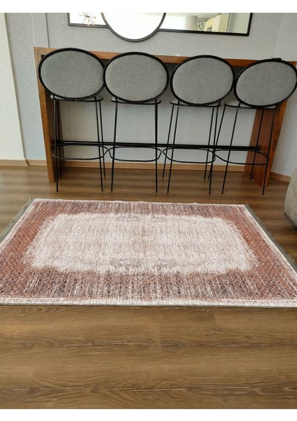 Mars Halı 2096 Kahve Tonunda Geometrik Kilim Salon Halısı Saçaklı Yıkanabilen Halı indirimleri