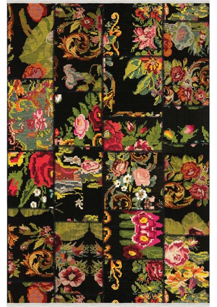 Mars Serisi Otantik Çiçekli Patchwork Desen Kaymaz Taban Şönil Halı