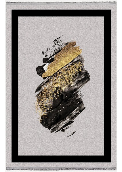 Mars 2076 Gri ve Siyah Tonlarında Fırça Darbeleri Desen Kaymaz Taban Dekoratif Halı