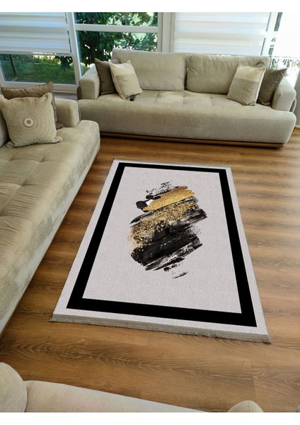 Mars 2076 Gri ve Siyah Tonlarında Fırça Darbeleri Desen Kaymaz Taban Dekoratif Halı fiyatları