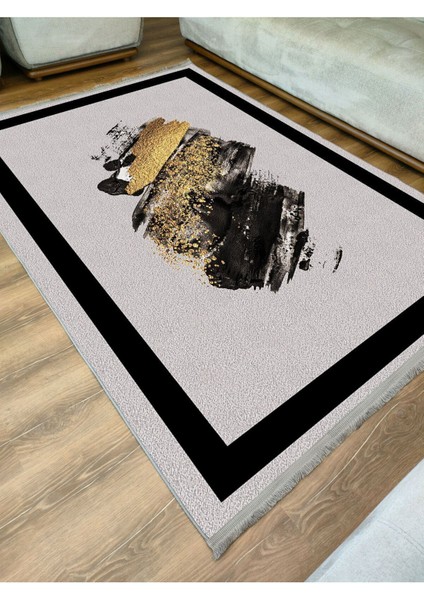 Mars 2076 Gri ve Siyah Tonlarında Fırça Darbeleri Desen Kaymaz Taban Dekoratif Halı modelleri