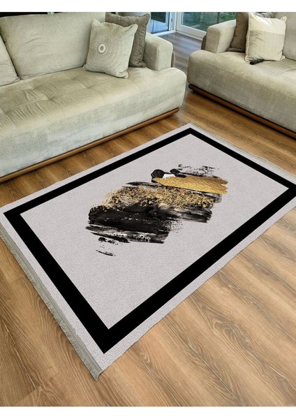 Mars 2076 Gri ve Siyah Tonlarında Fırça Darbeleri Desen Kaymaz Taban Dekoratif Halı fırsatları