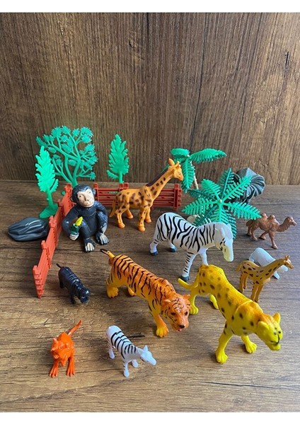Oyuncak Vahşi Hayvanlar Seti Zebra Zürafa Maymun Deve Kanguru 21 Parça Vahşi Havyan Seti