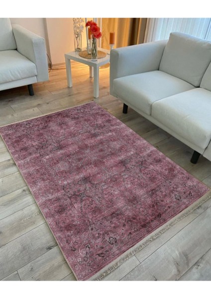Mars 2019 Fuşya ve Gri Tonunda Etnik Desenli Kaymaz Taban Dekoratif Halı fiyatları