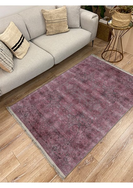 Mars 2019 Fuşya ve Gri Tonunda Etnik Desenli Kaymaz Taban Dekoratif Halı modelleri