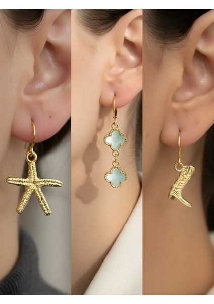 Trend Sembol Figürlü 3’lü Kadın Küpe Set