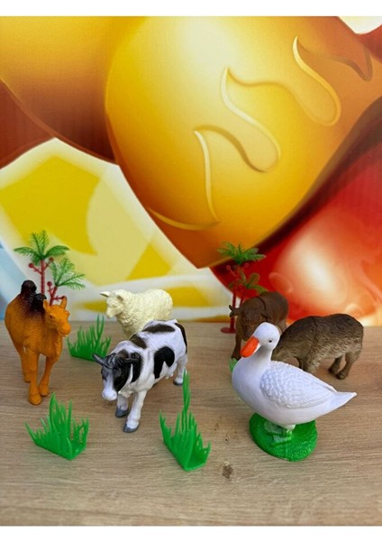 Çiftlik Hayvanları Koyun Inek Ördek Keçi At Eşek ve Aksesuarlar Toplam 9 Parça Oyuncak Büyük Boy