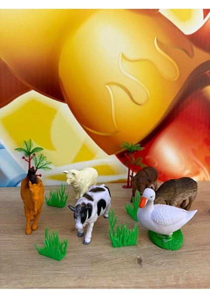 Çiftlik Hayvanları Koyun Inek Ördek Keçi At Eşek ve Aksesuarlar Toplam 9 Parça Oyuncak Büyük Boy modelleri